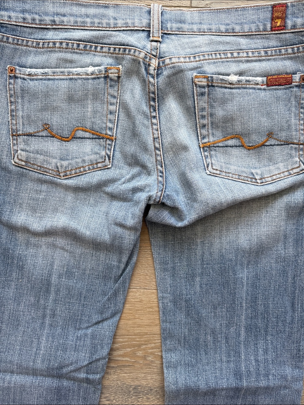 7 For All Man Kind Y2K Distressed Medium Wash Bootcut Jeans Low Rise #700370-28W - Picture 10 of 14